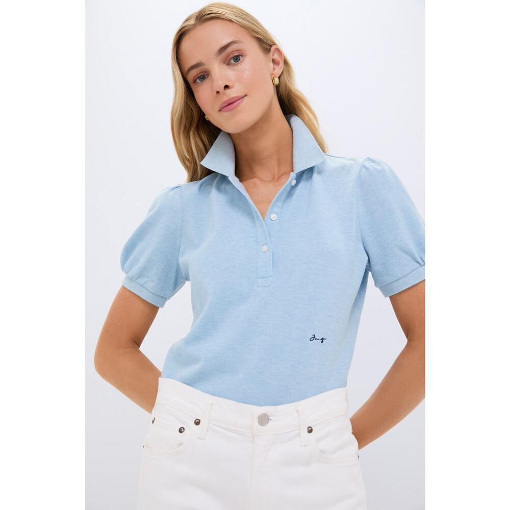 TUCKERNUCK Light Blue Pique Puff Sleeve Peggy Polo Size S NWT